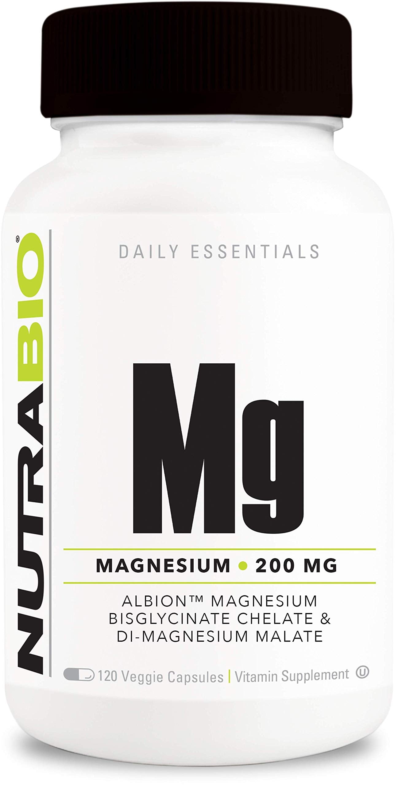 NutraBio magnesium capsules front view