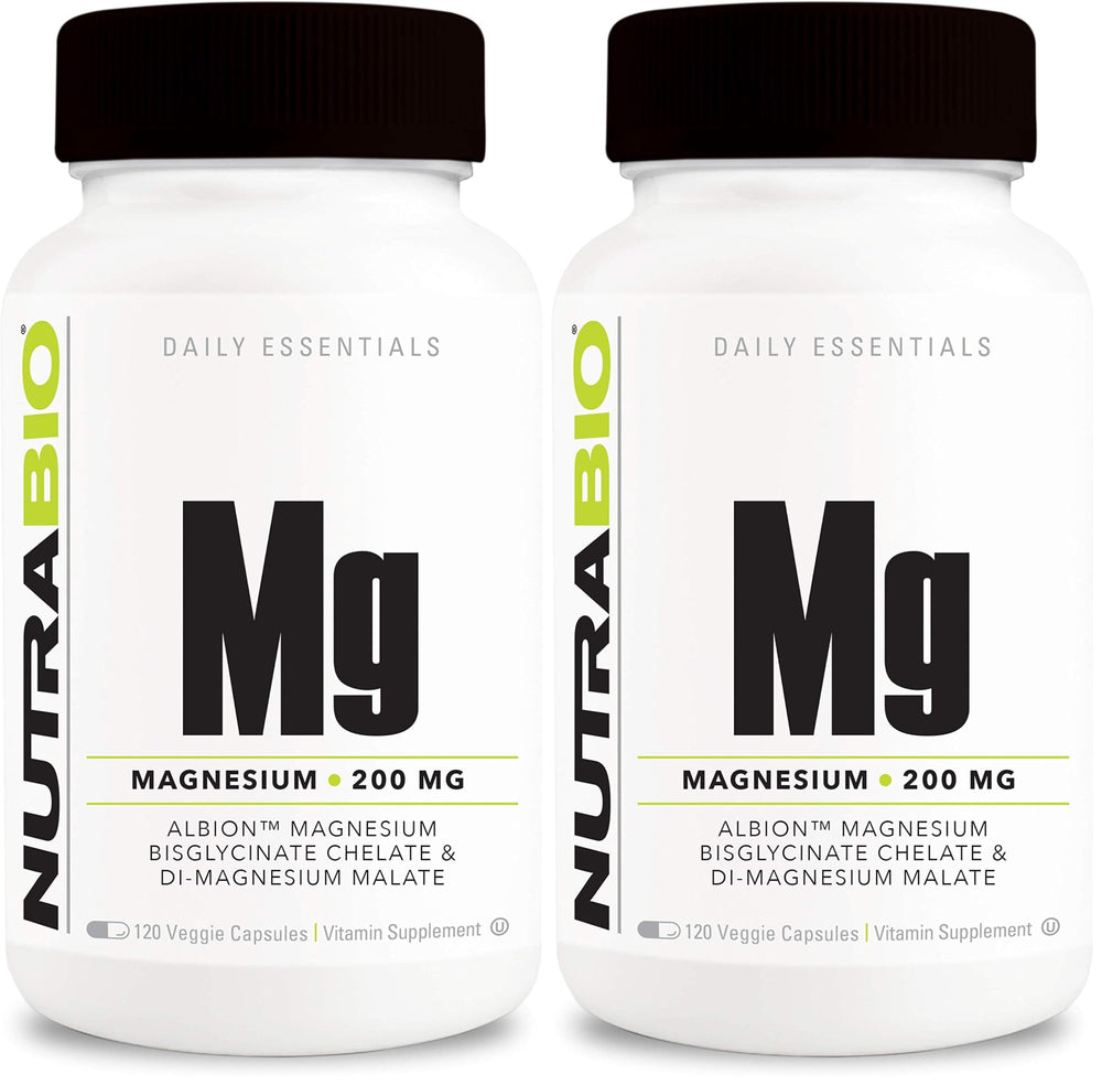 NutraBio Magnesium supplement two-pack bottle with 120 vegetarian capsules per bottle