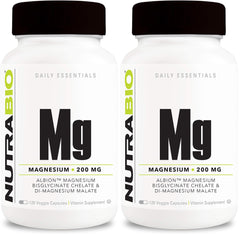 NutraBio Magnesium supplement two-pack bottle with 120 vegetarian capsules per bottle