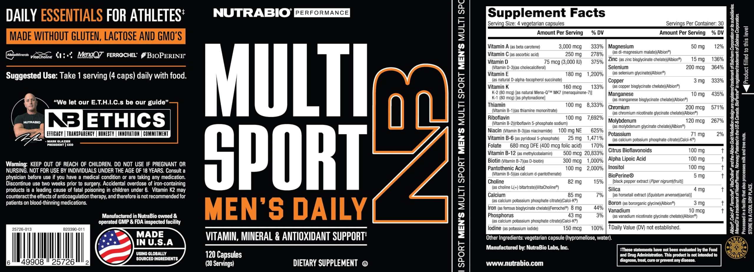 Graphic showing 33 vitamins and minerals in Multisport for Men