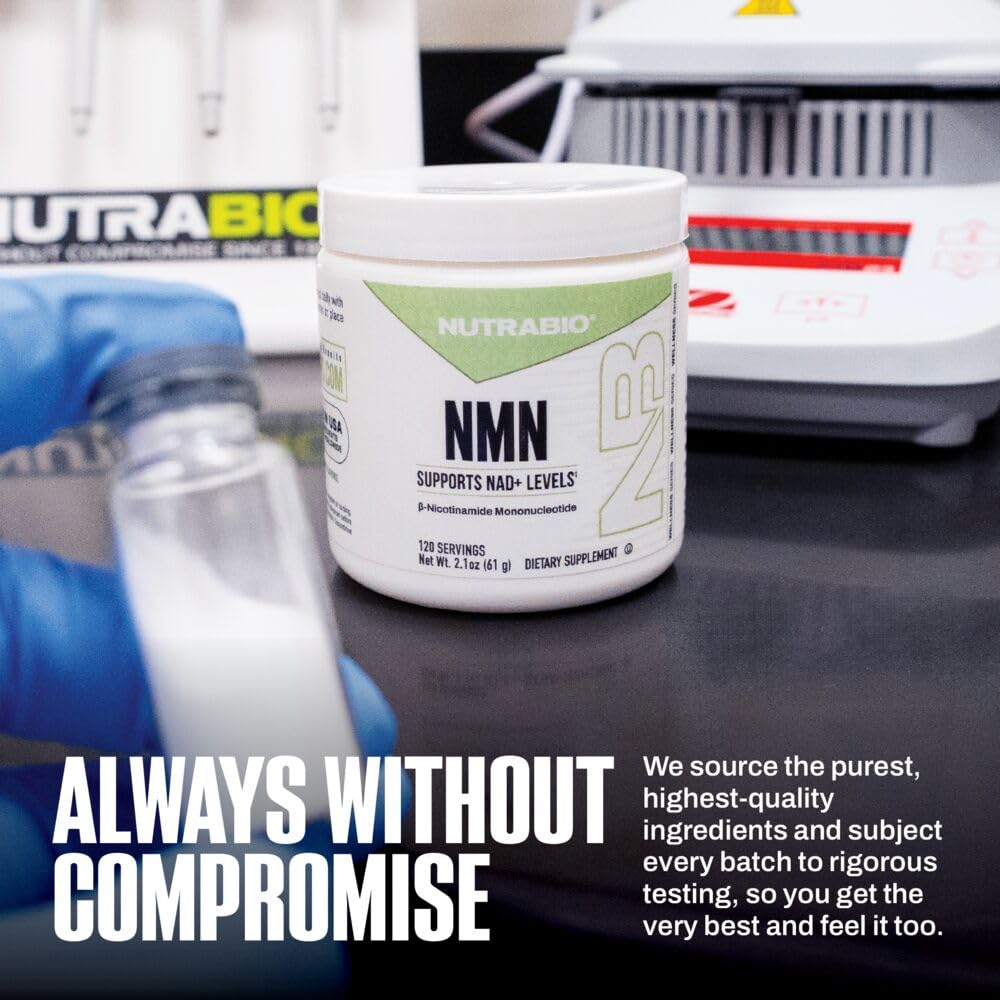 NutraBio NMN ingredients nearby suggests clean formula and transparency.