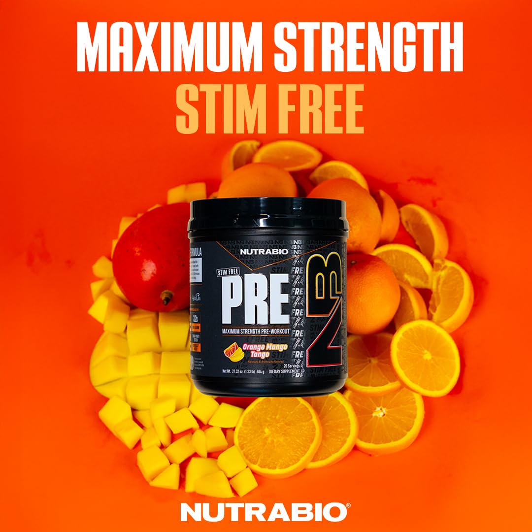 NutraBio STIM-Free PRE scoop showing precise dosing for clean energy and pumps