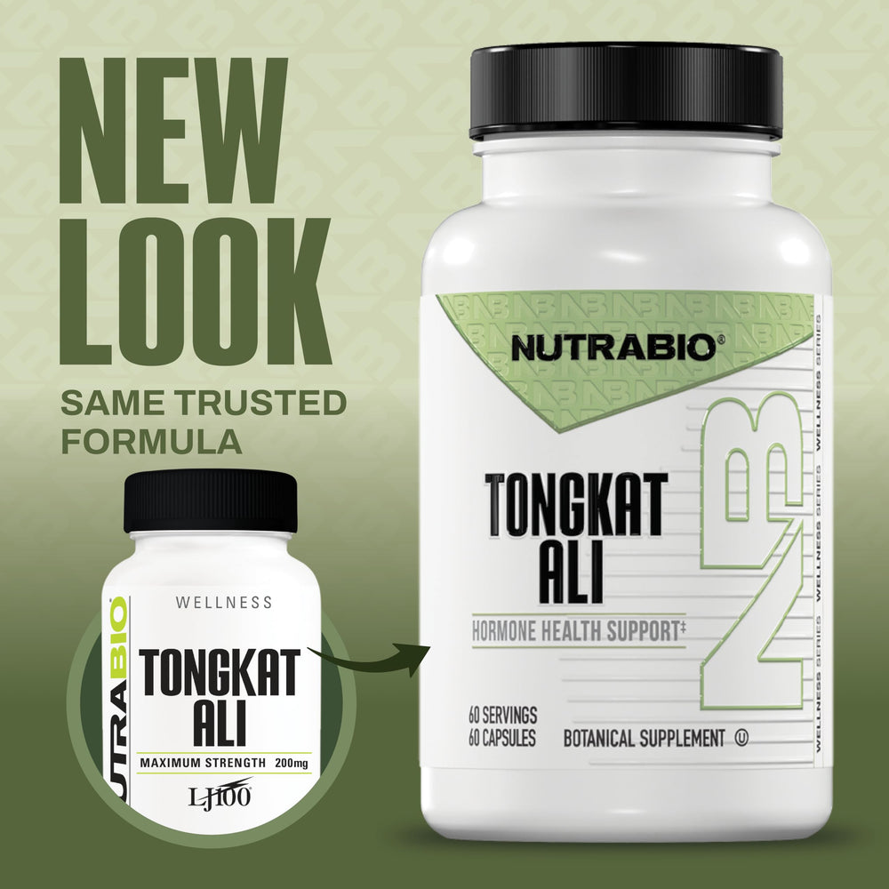 NutraBio Tongkat Ali Longjack label closeup emphasizes quality and potency.