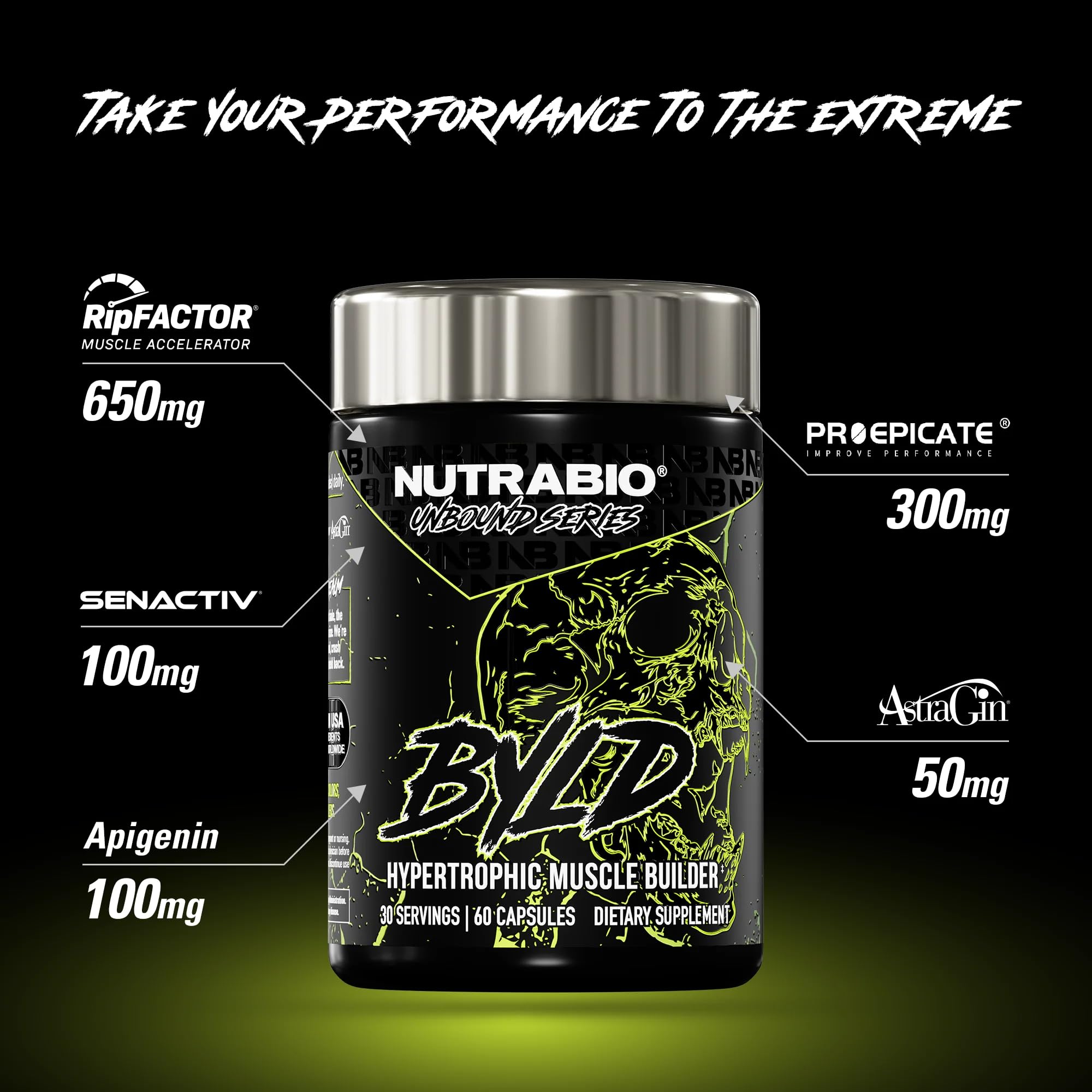 NutraBio Unbound BYLD capsules being poured, convenient post-workout option.