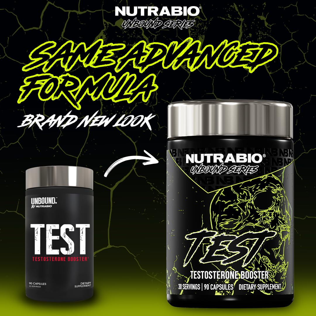 NutraBio Unbound Test capsules close-up, convenient daily support for workouts.