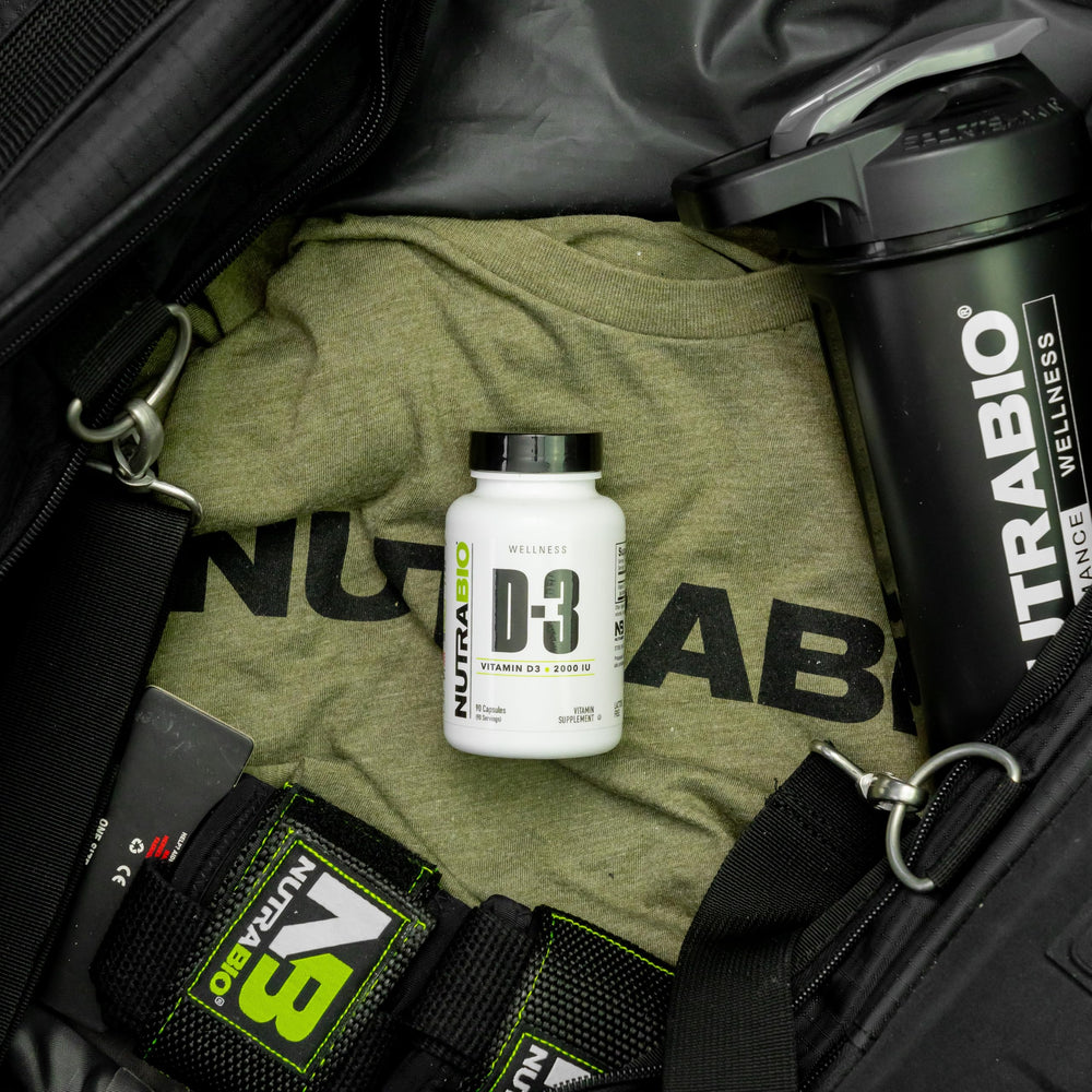 Close-up of NutraBio Vitamin D3 capsules