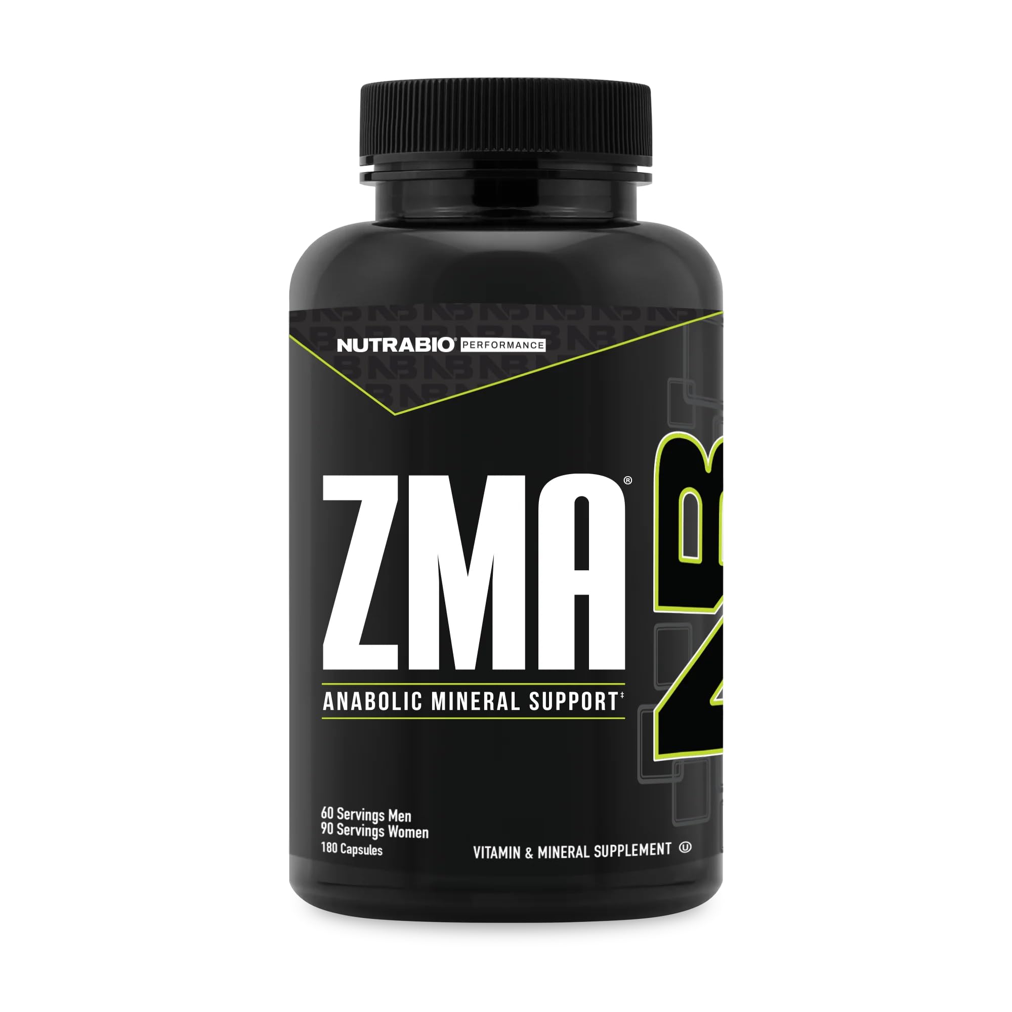 NutraBio ZMA 180 count bottle - front view for Men & Women