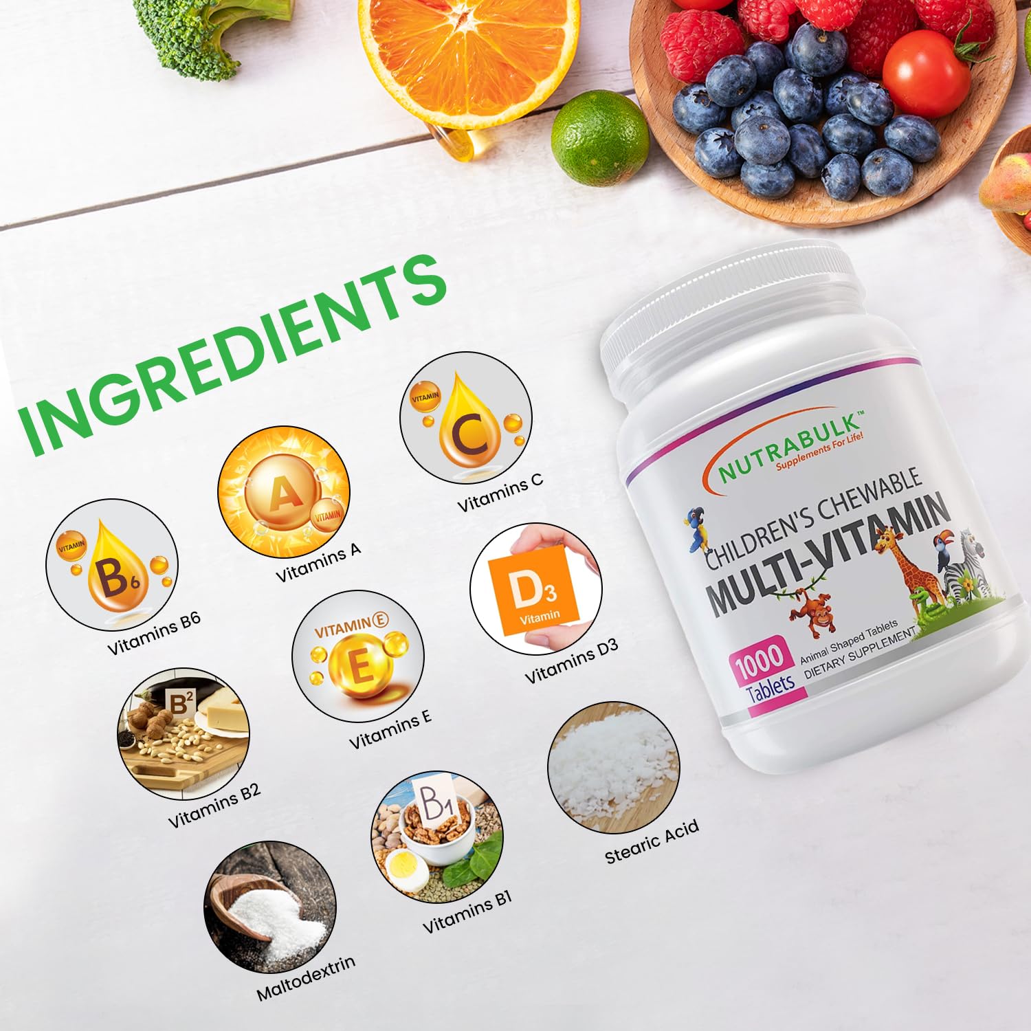 Orange-flavored NutraBulk chewable multivitamins