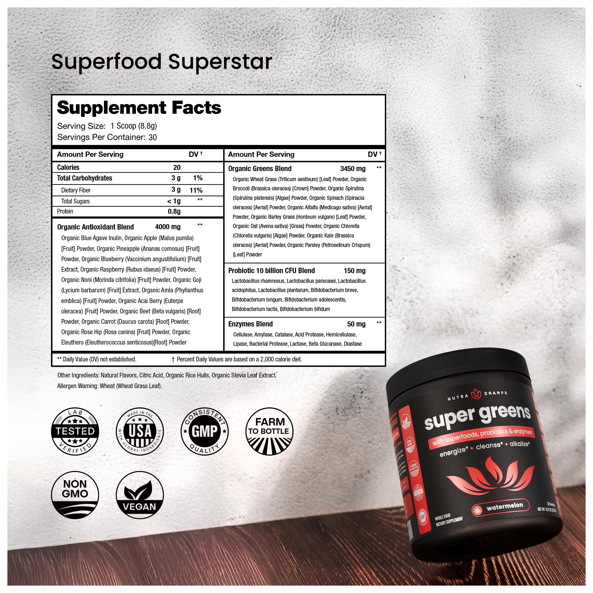 Green superfood powder in a bowl