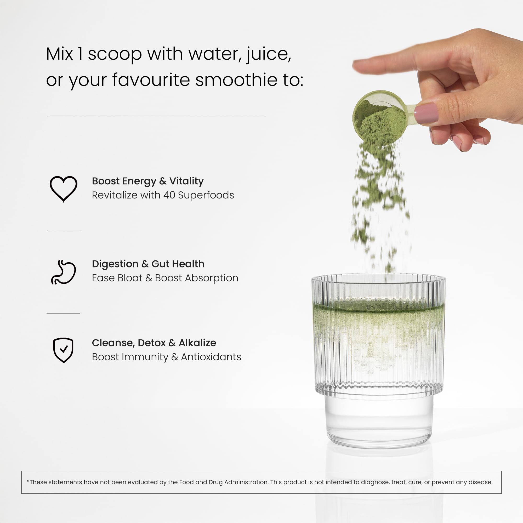 Ingredients blend including spirulina, chlorella and alfalfa