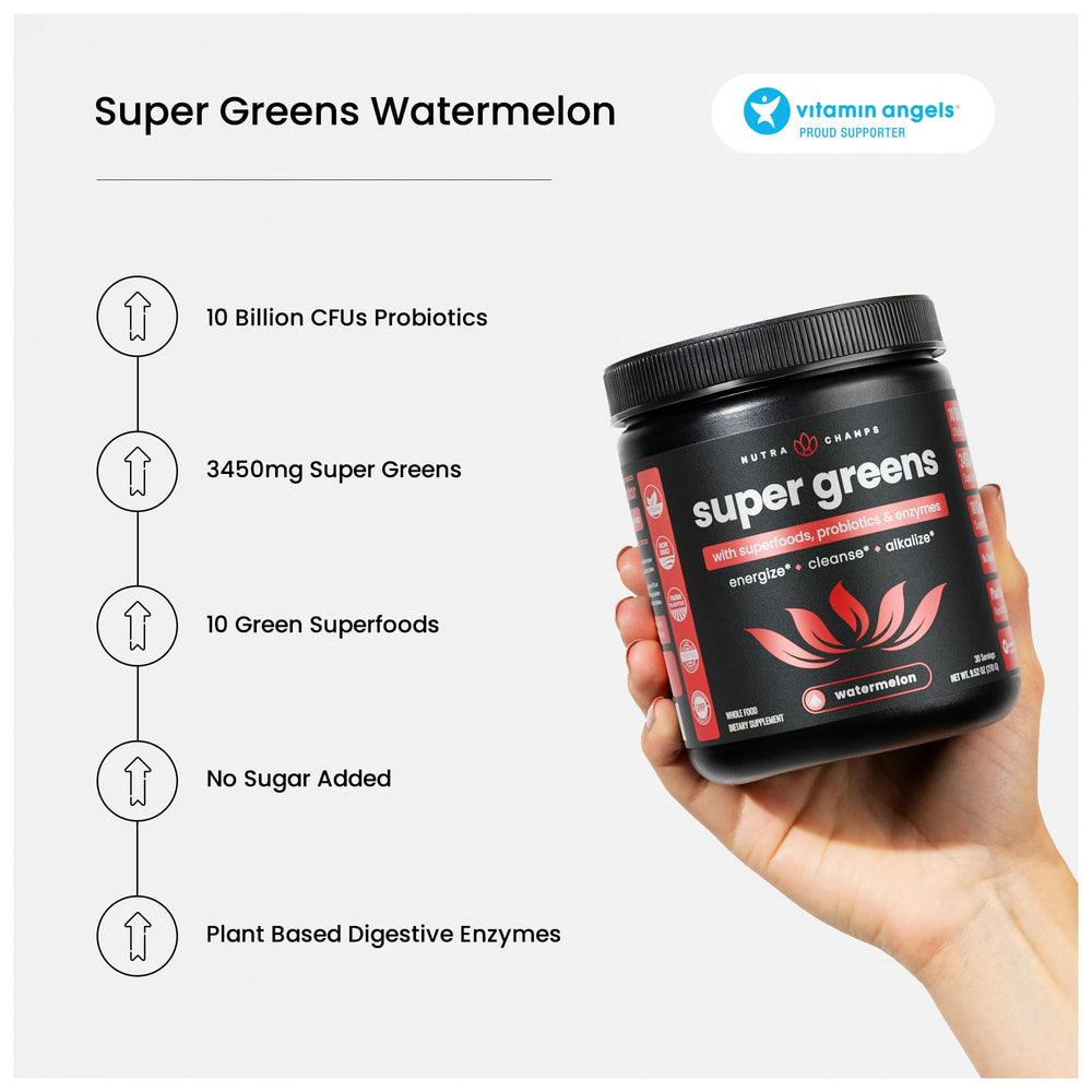 NutraChamps Super Greens powder packaging tub