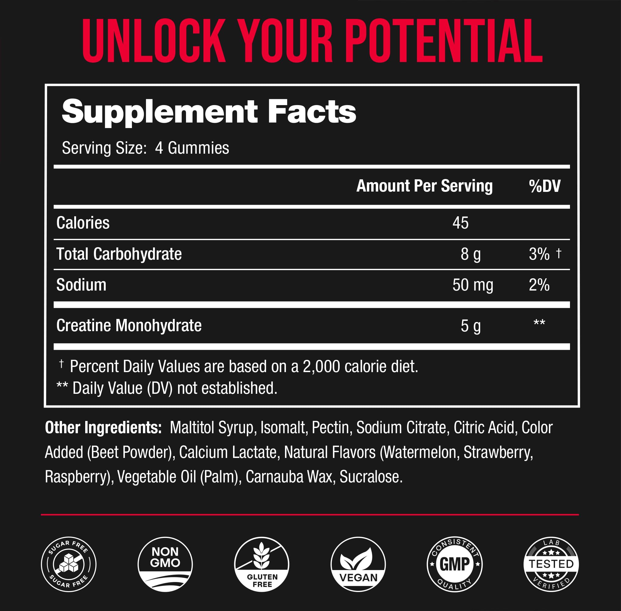 Sugar-free claim on NutraChamps Creatine Gummies packaging