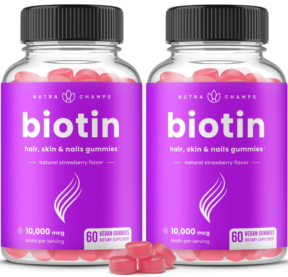Front view of NutraChamps Biotin Gummies 2-Pack showing the label