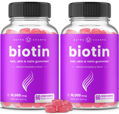 Front view of NutraChamps Biotin Gummies 2-Pack showing the label