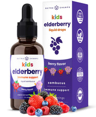 Bottle of NutraChamps Black Elderberry for Kids Drops with 10:1 extract