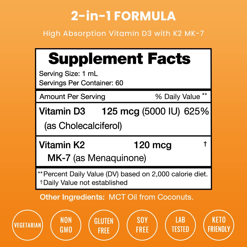 Close-up of NutraChamps D3 K2 Drops label