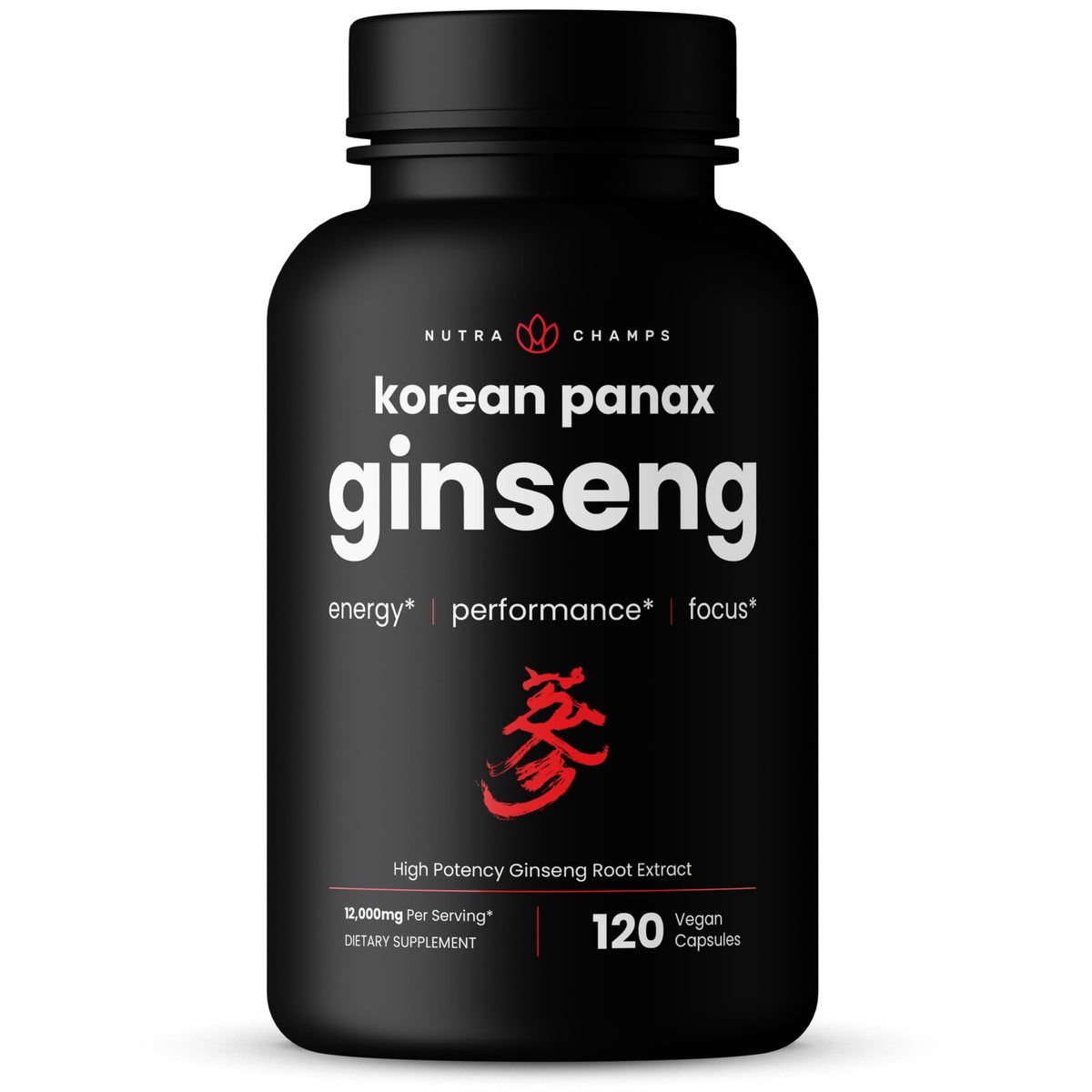 NutraChamps Korean Red Panax Ginseng Capsules bottle on white background