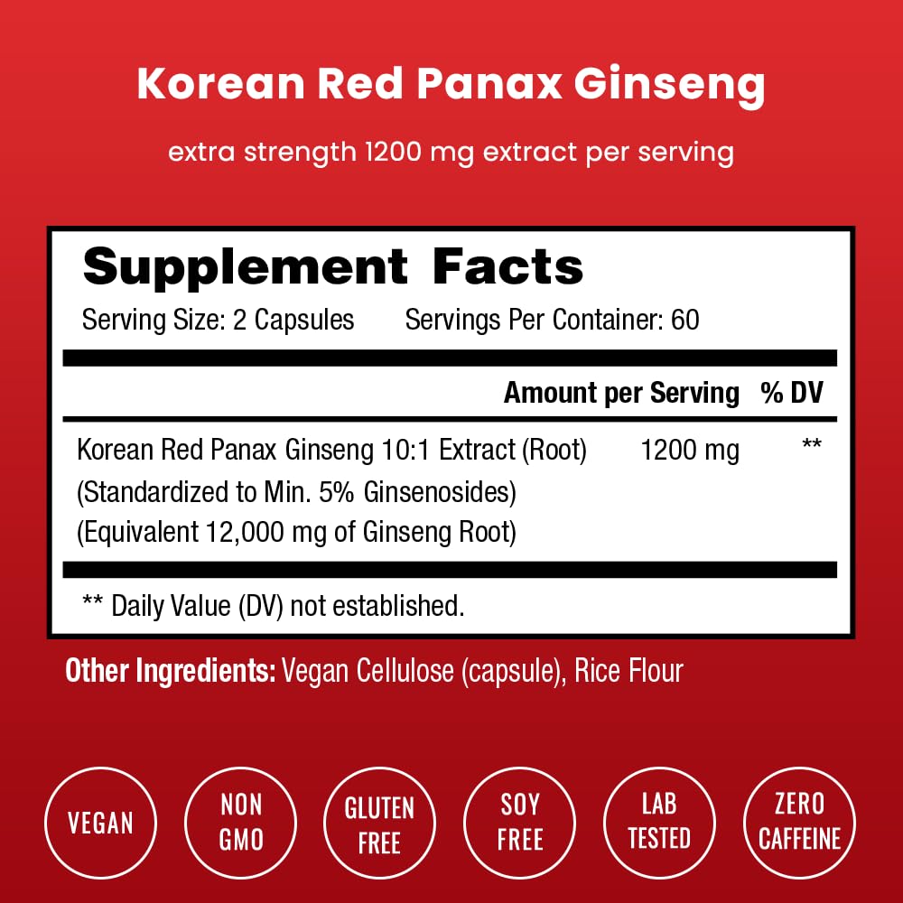 Label showing ginsenoside content and Korean Ginseng root extract