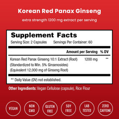 Label showing ginsenoside content and Korean Ginseng root extract