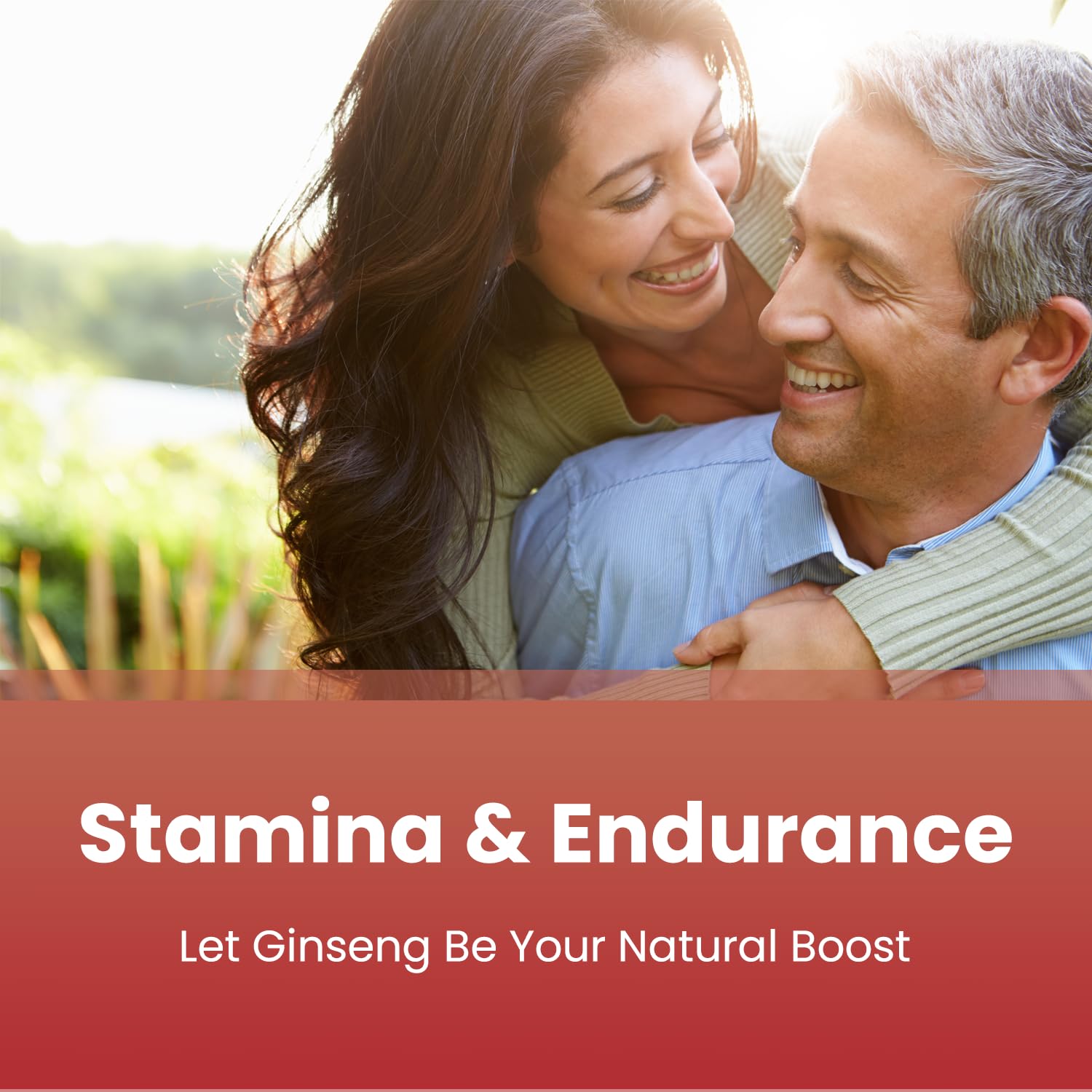 Lifestyle shot showing energy and focus theme with ginseng capsules