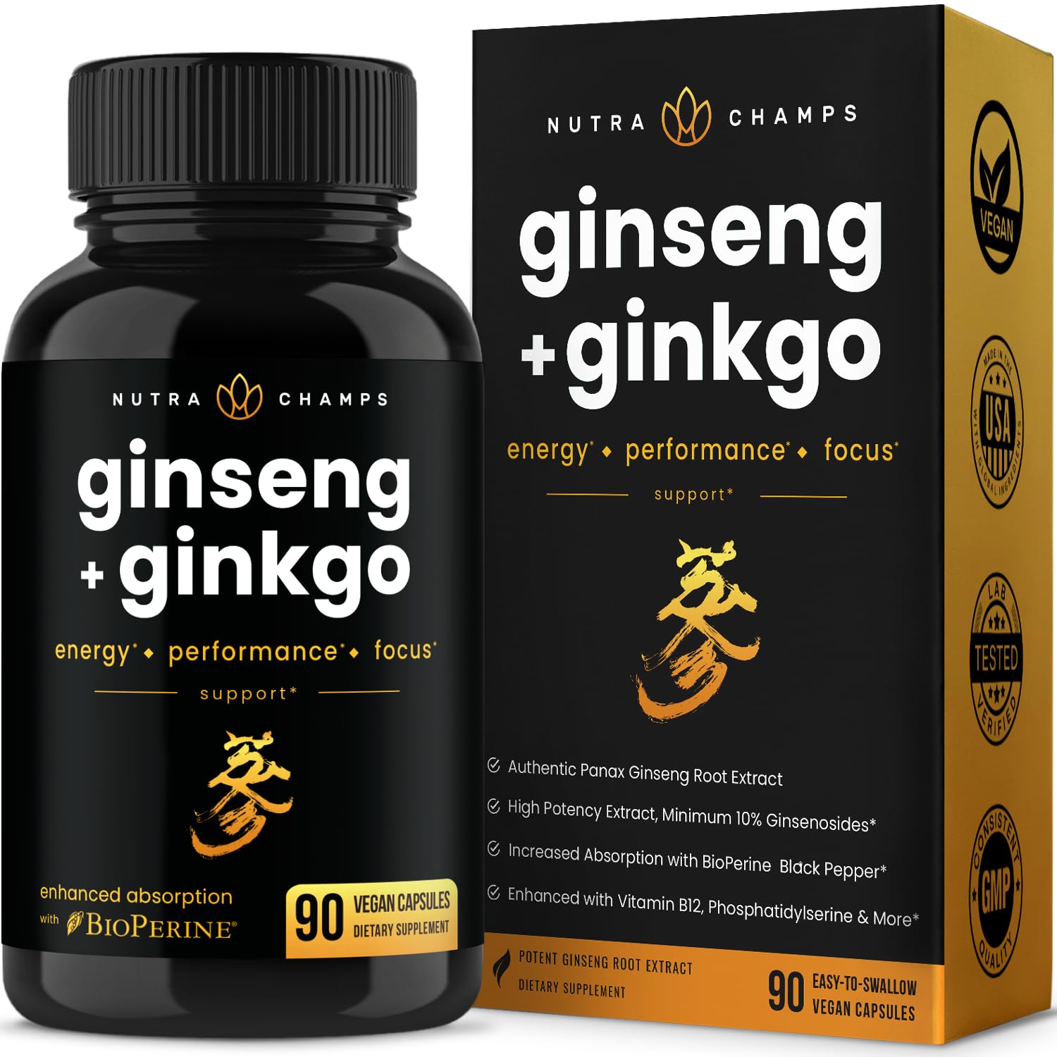 NutraChamps Korean Red Panax Ginseng Capsules bottle with label