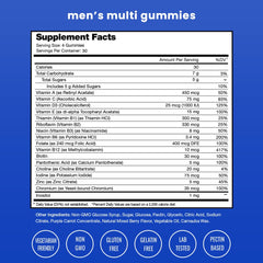 Label showing ingredients of NutraChamps Men's Multivitamin Gummies