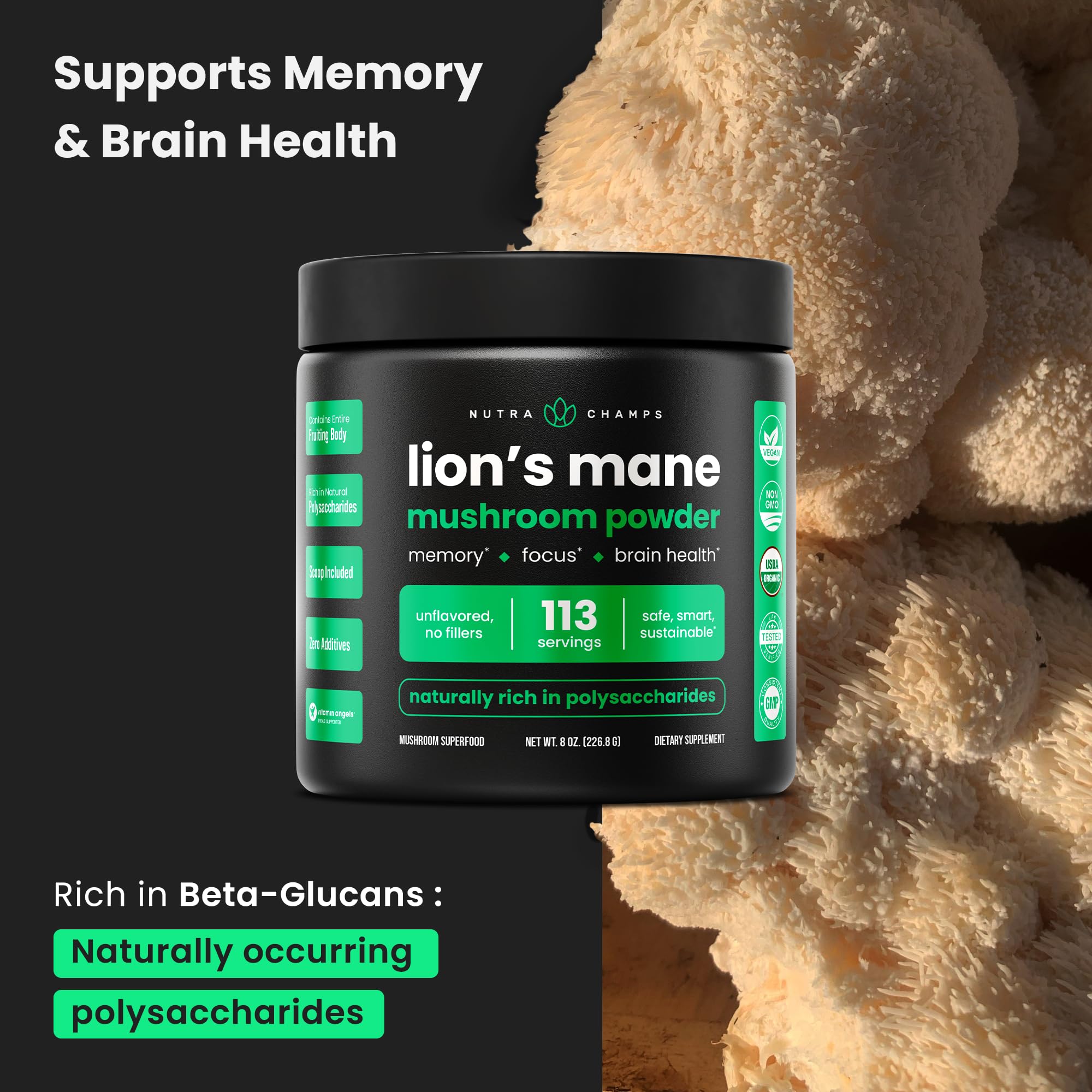 NutraChamps Organic Lion's Mane Powder packaging