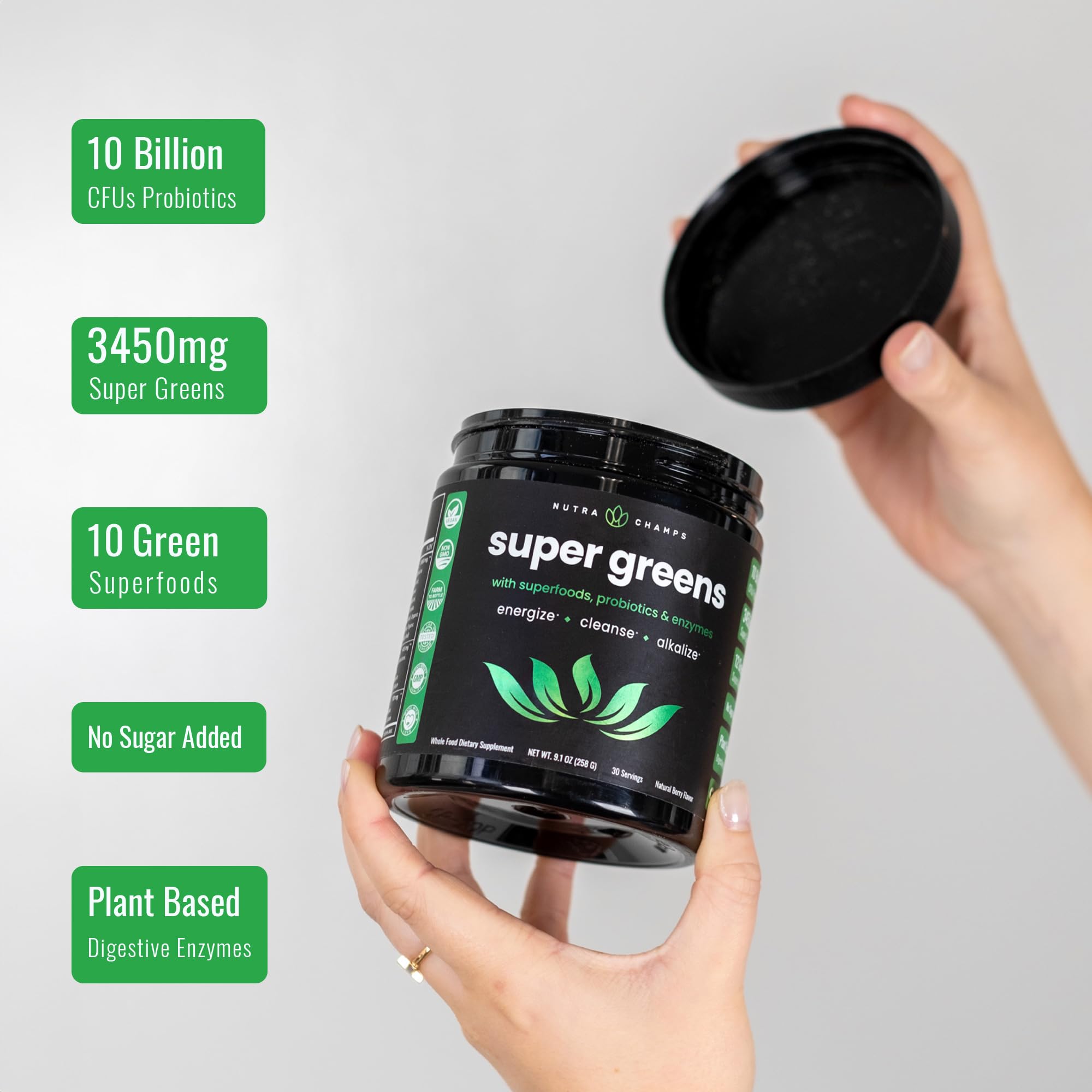 NutraChamps Super Greens Berry packaging back view