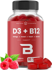 NutraChamps Vitamin D3 & B12 Gummies Raspberry bottle - 60 count