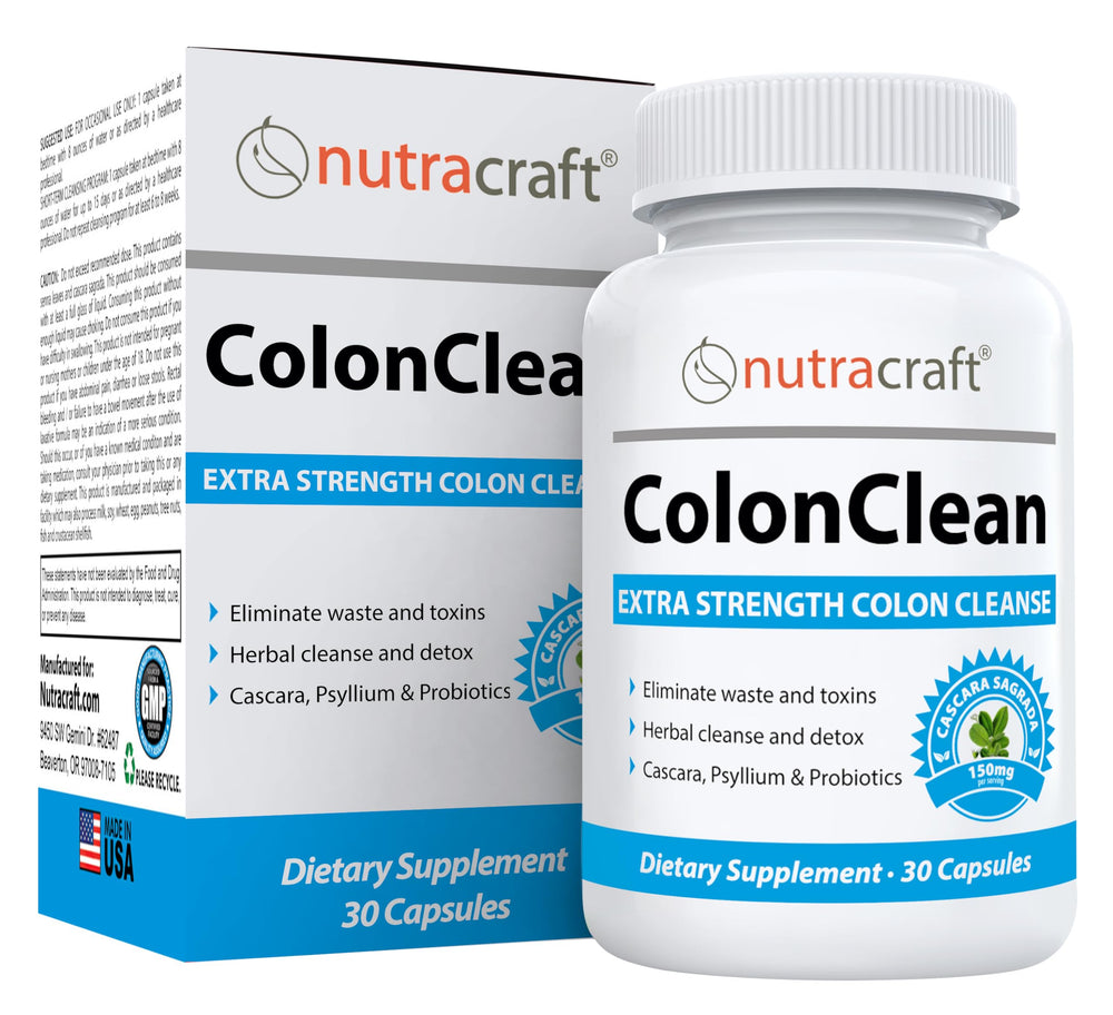 Nutracraft ColonClean bottle on countertop offers gentle digestive support