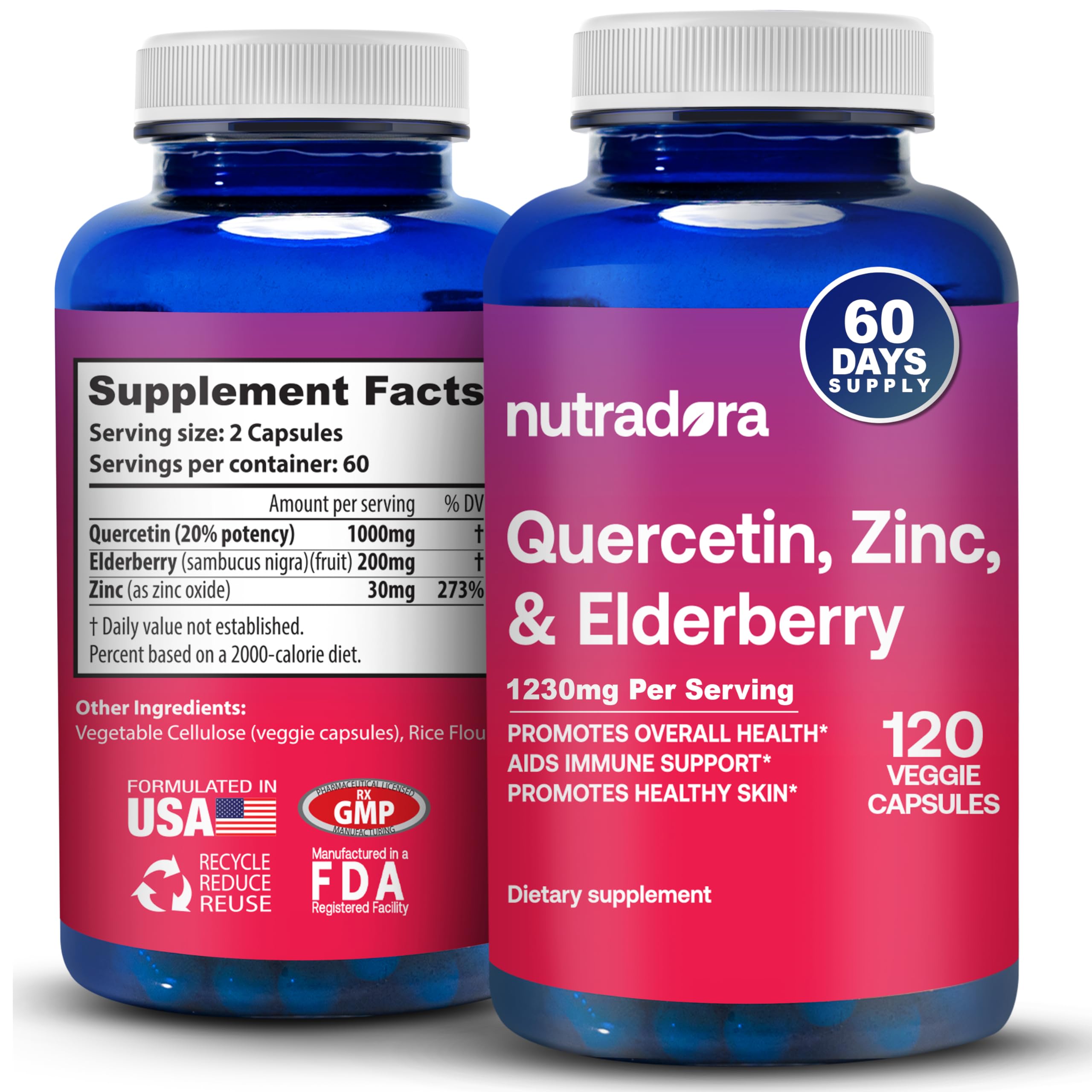 Nutradora Quercetin 1000mg Veggie Capsules bottle front view