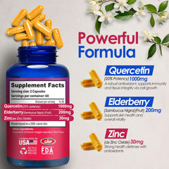 Close-up of Nutradora Quercetin ingredients and supplement facts