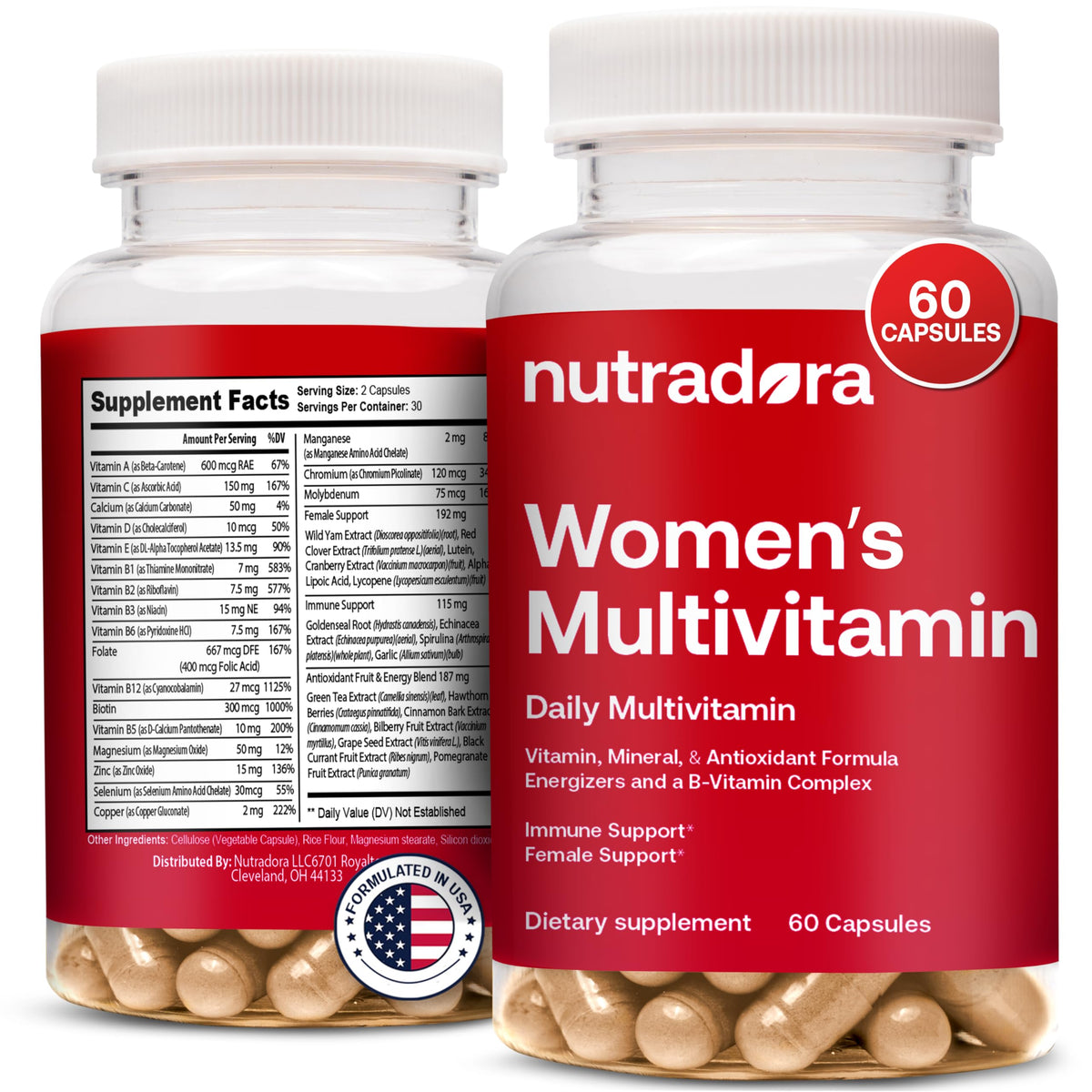 Nutradora Women's Multivitamin bottle with label