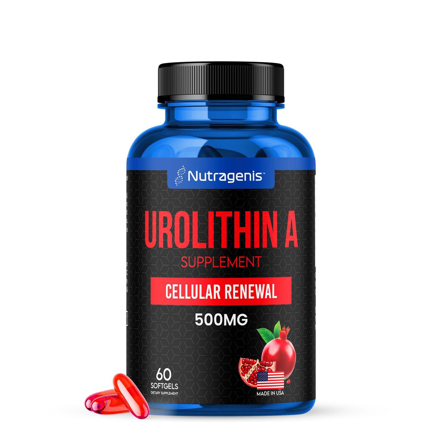 Nutragenis Urolithin A 500mg softgel bottle front view