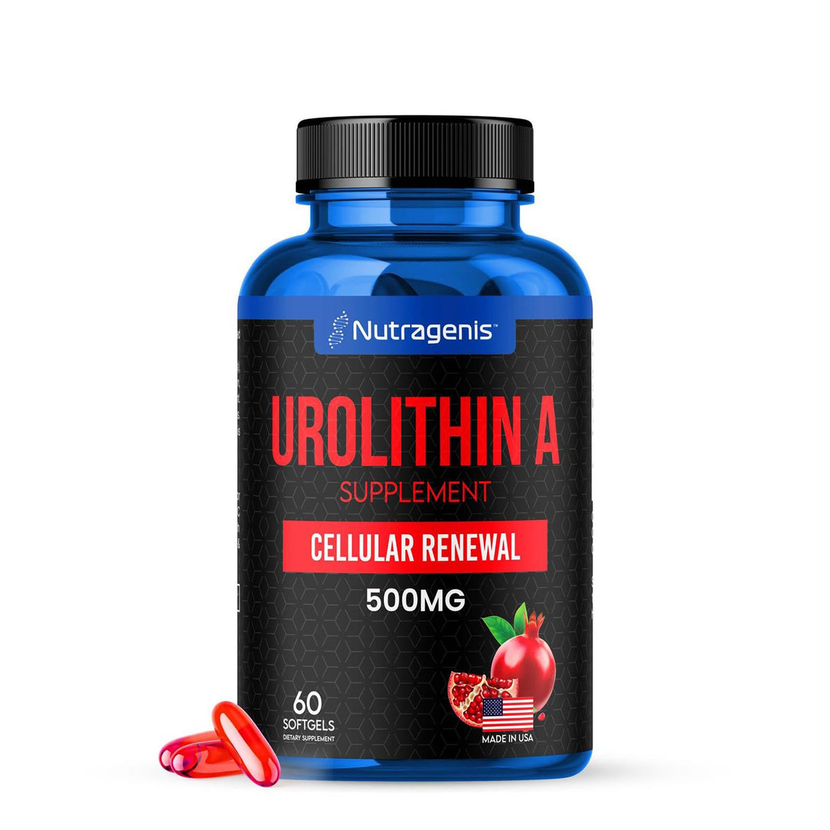 Nutragenis Urolithin A 500mg softgel bottle front view