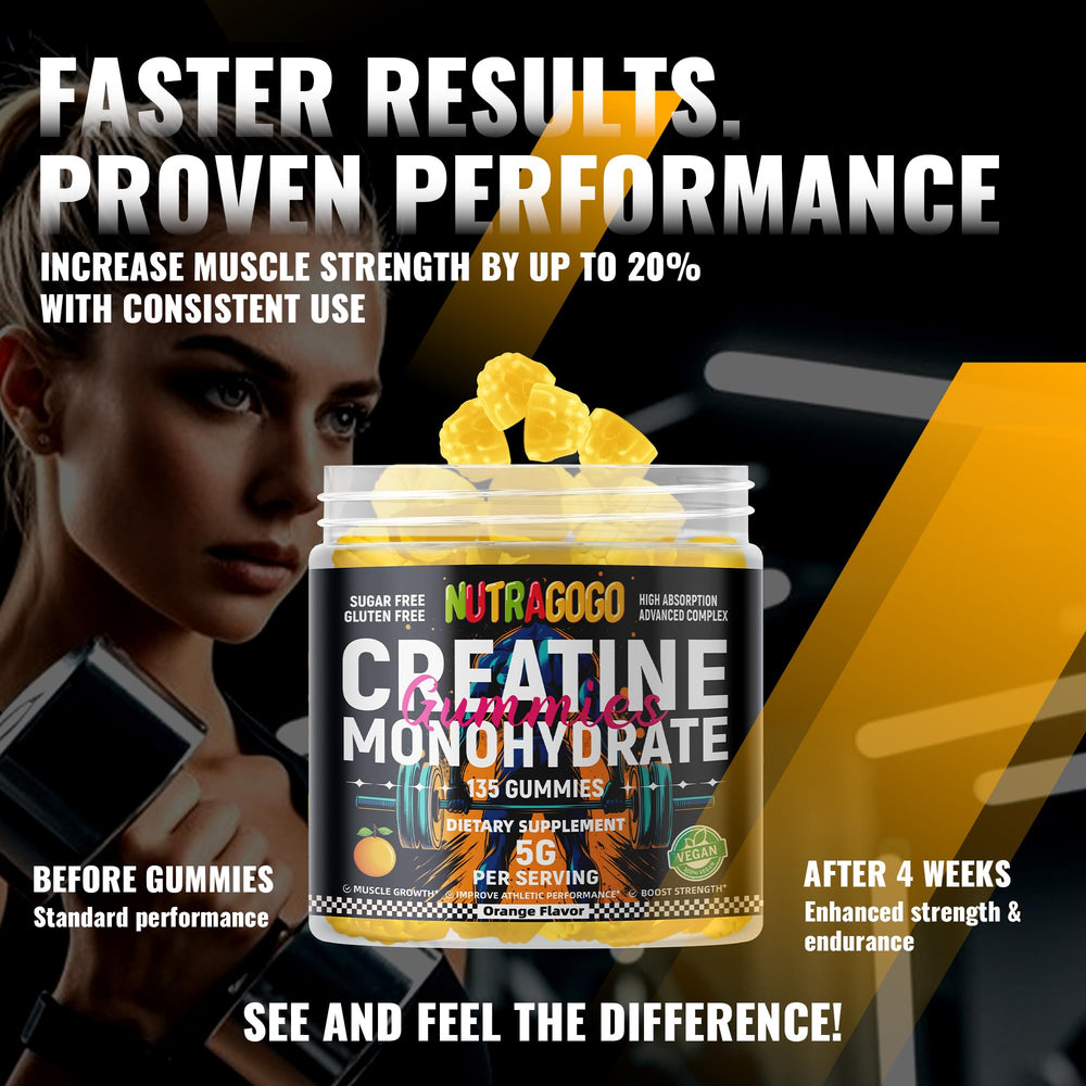 135 count bottle of NUTRAGOGO Creatine Monohydrate Gummies