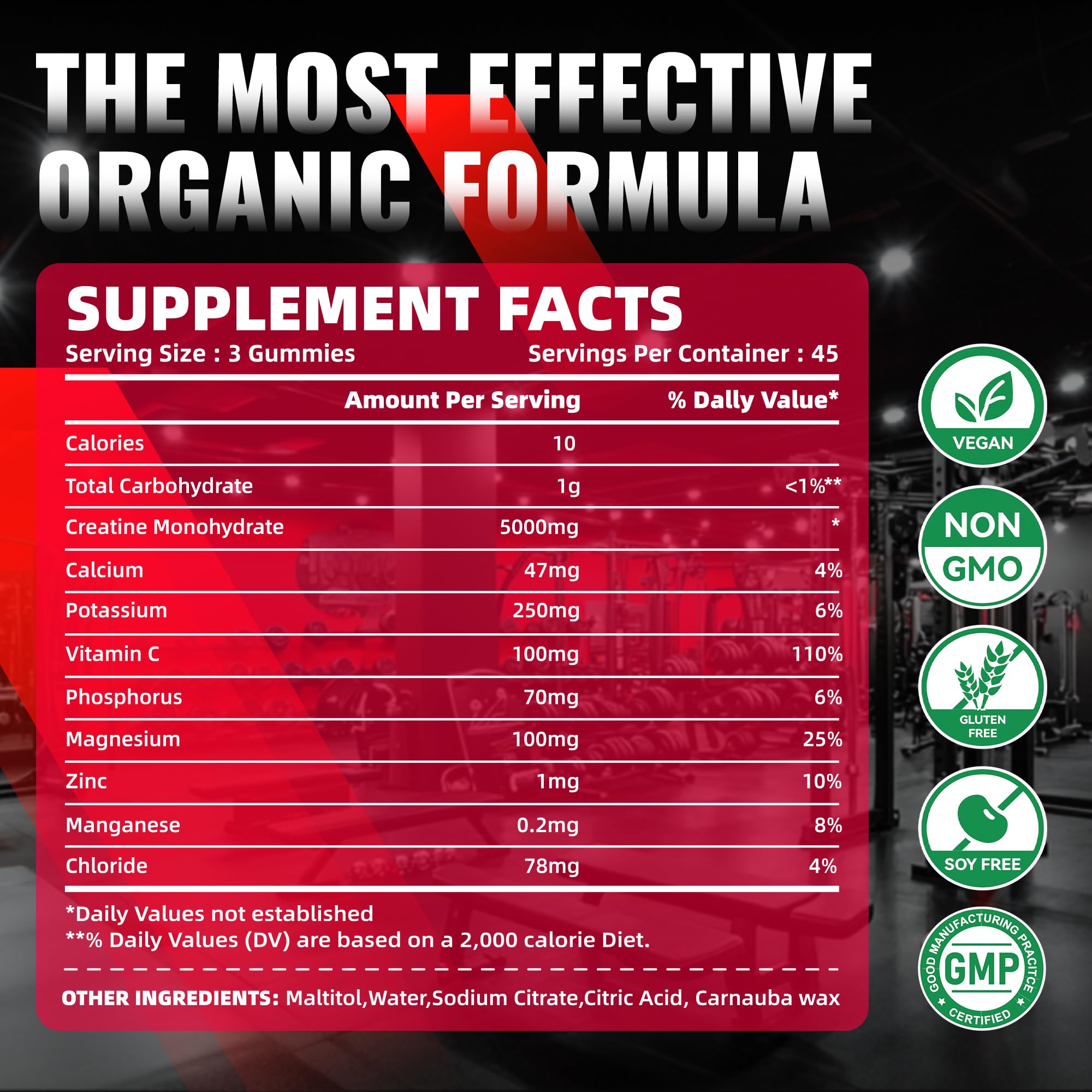 Vegan, sugar-free creatine monohydrate gummies