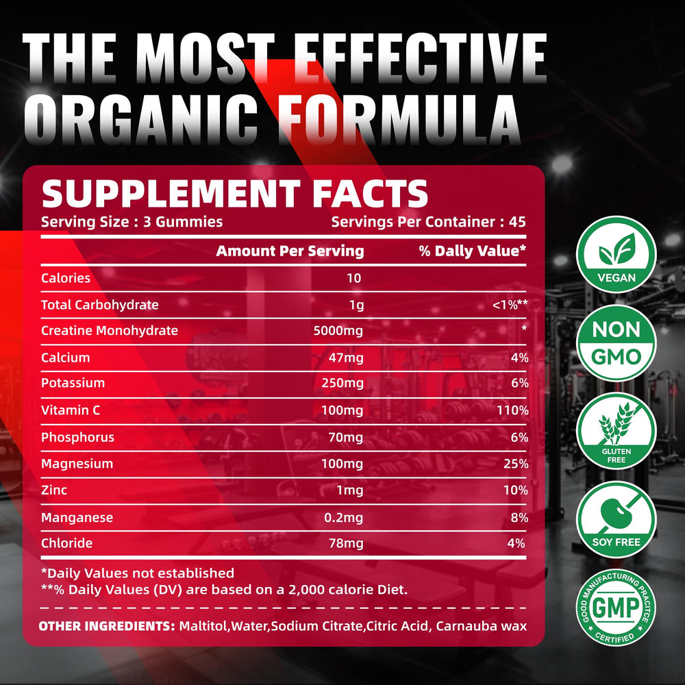 Vegan, sugar-free creatine monohydrate gummies