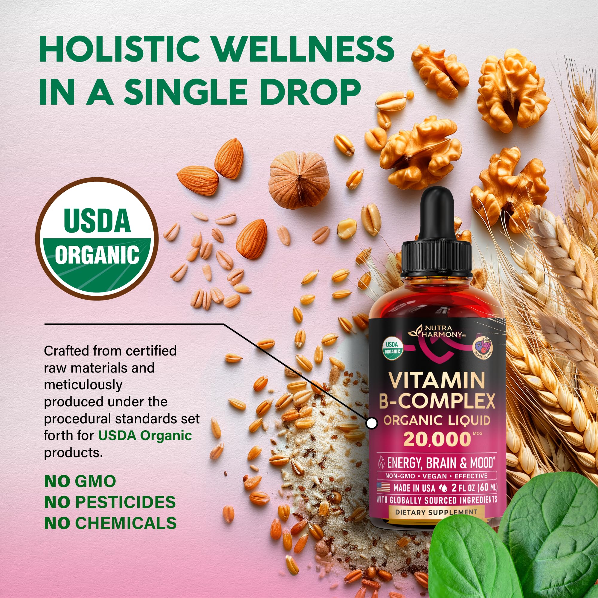 NUTRAHARMONY B Complex Drops berry flavor aroma enhances daily routines.