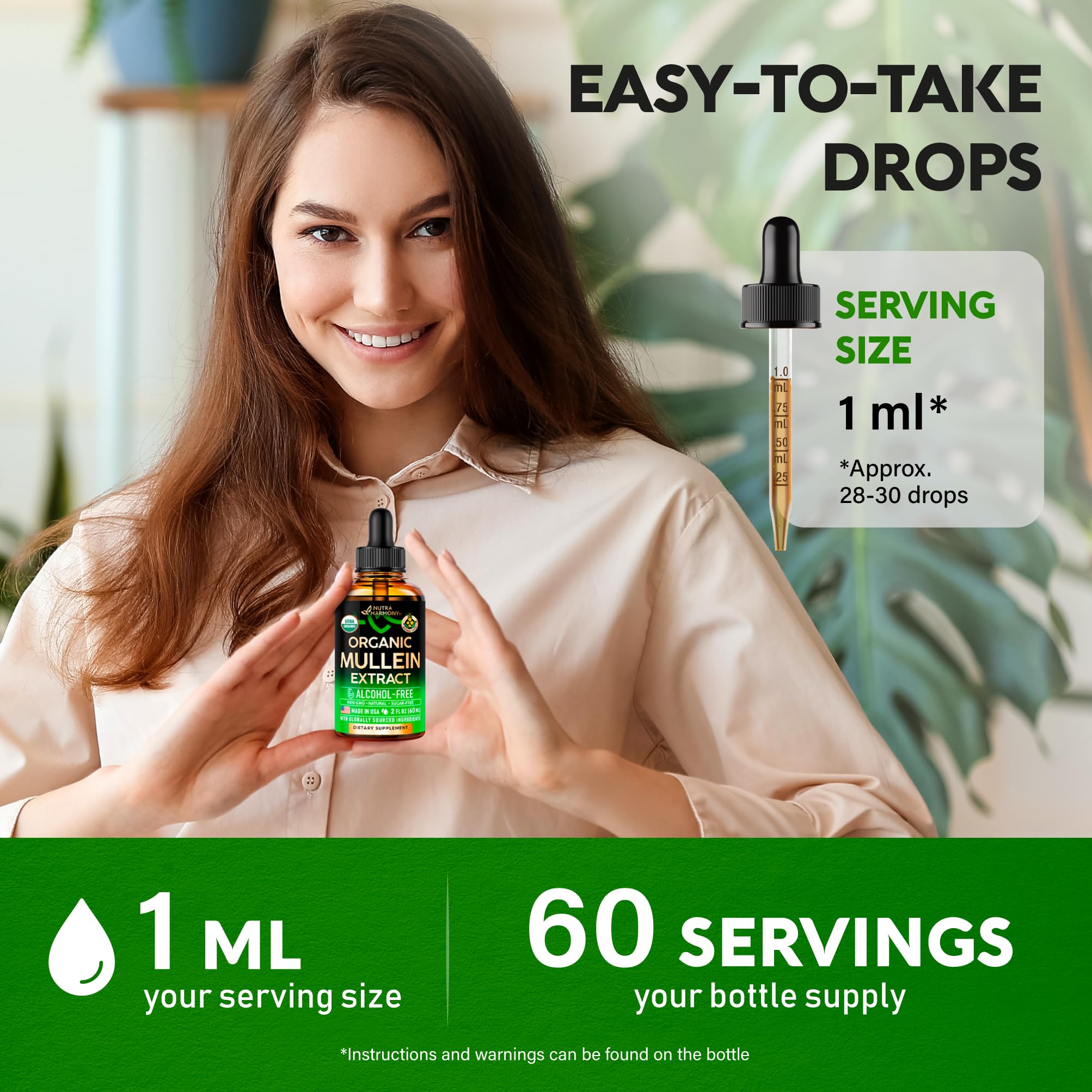 Glass bottle containing mullein drops ready for daily use