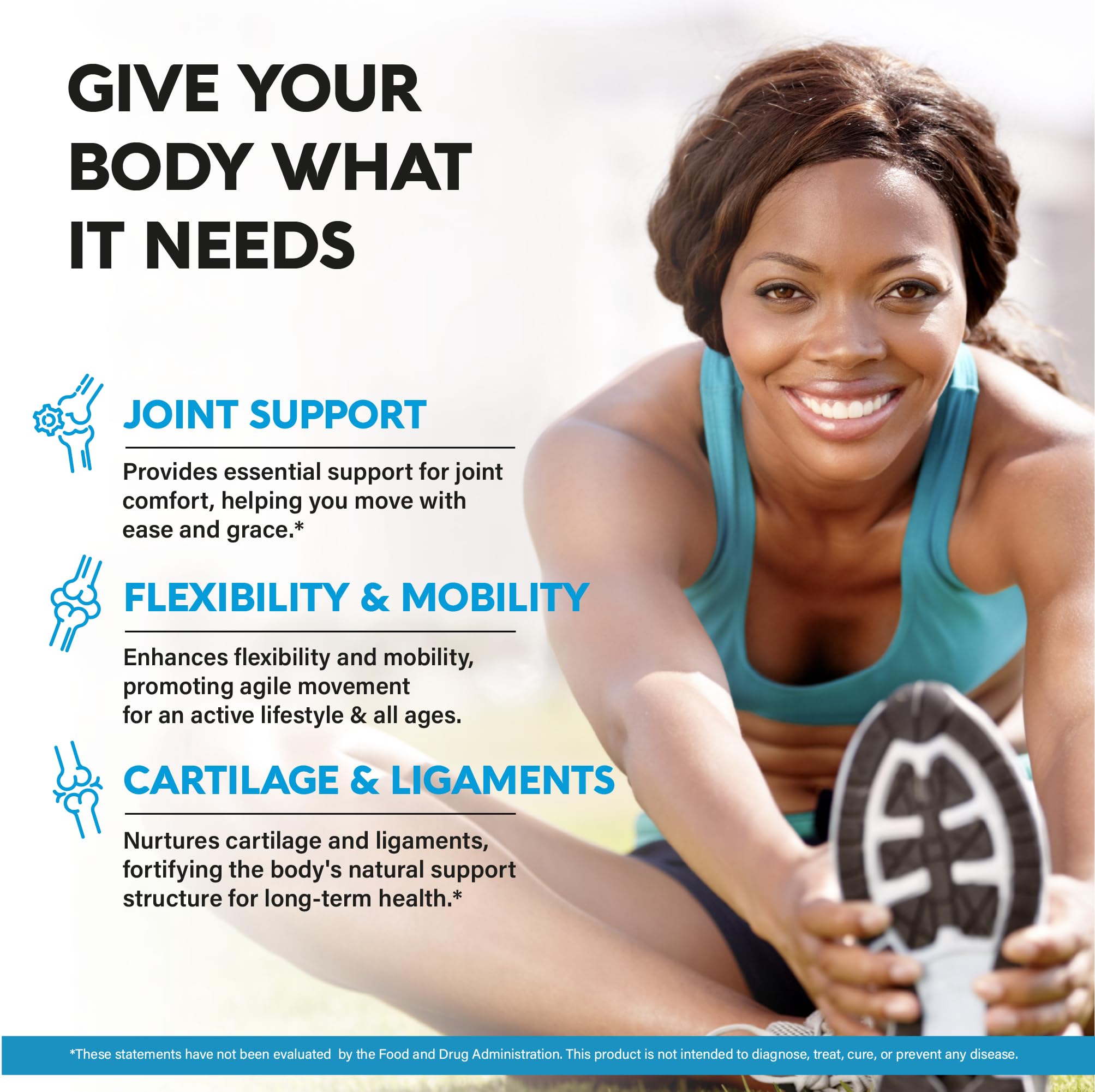 Front packaging of NutraHarmony shows quality for active lifestyles and joint health.
