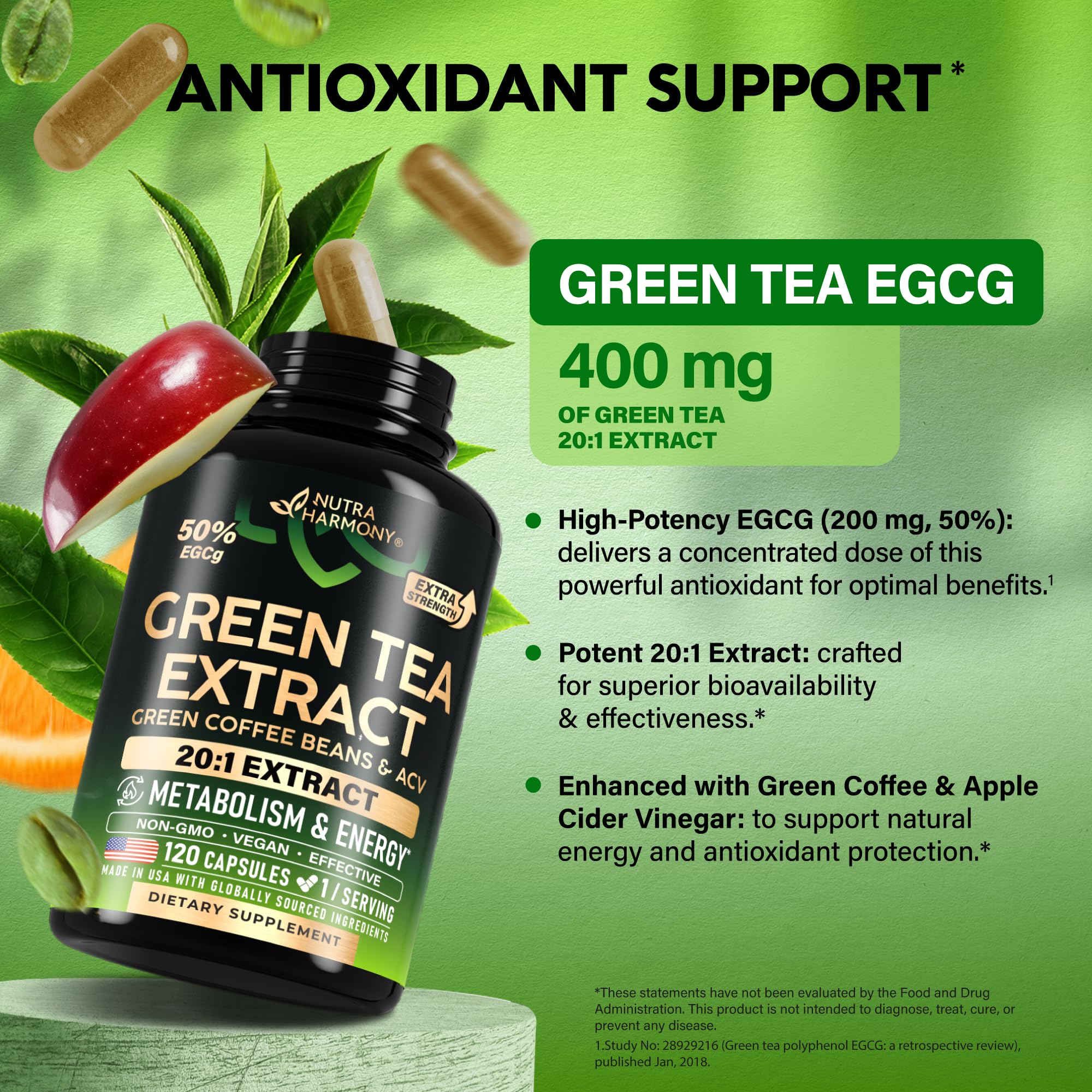 NUTRAHARMONY green tea extract powder texture highlighting concentrated potency and purity