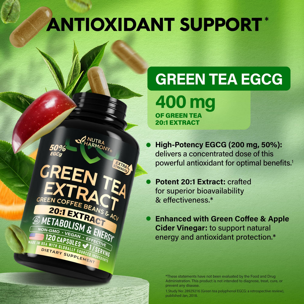 NUTRAHARMONY green tea extract powder texture highlighting concentrated potency and purity