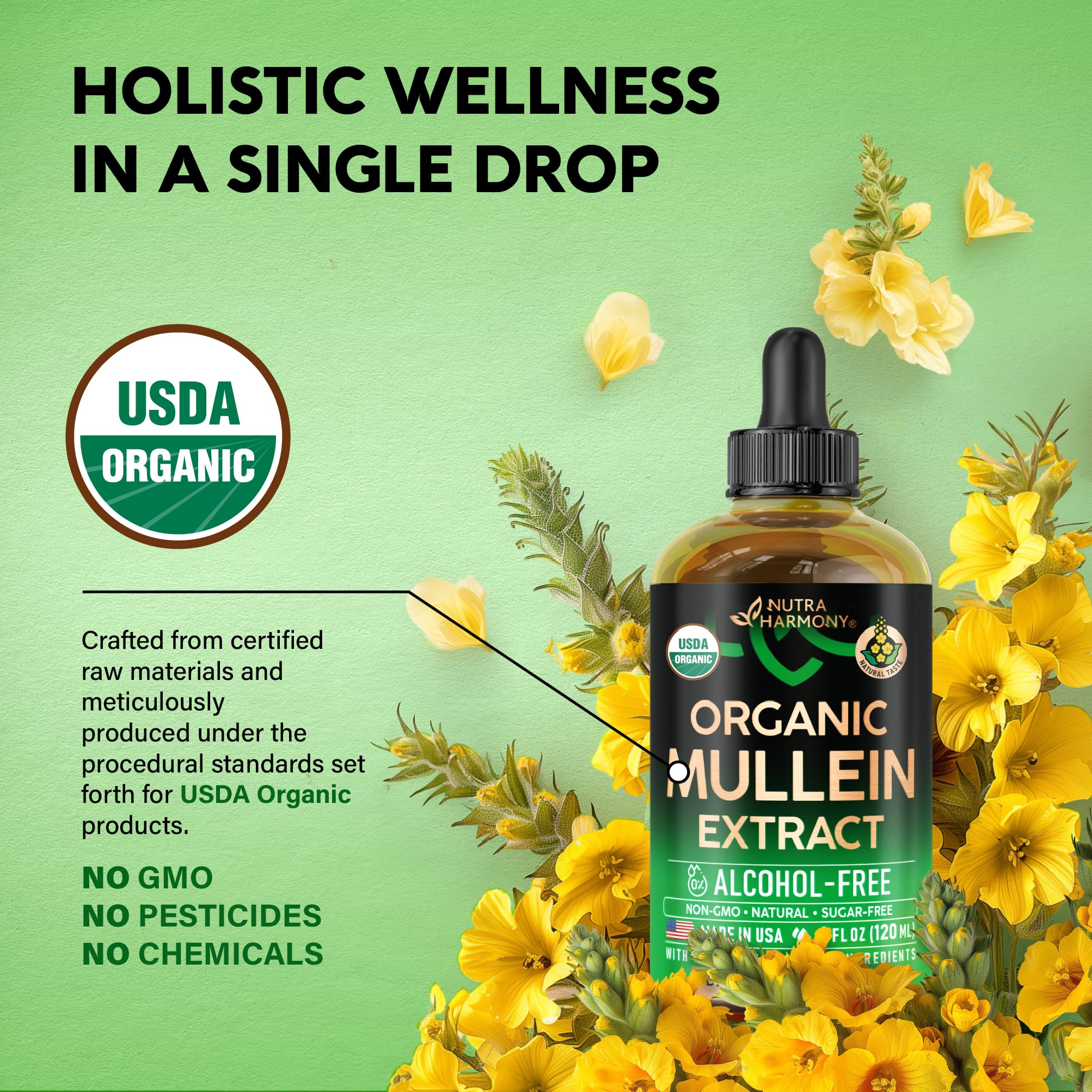 NutraHarmony Mullein Drops in capsule form for convenient dosing.