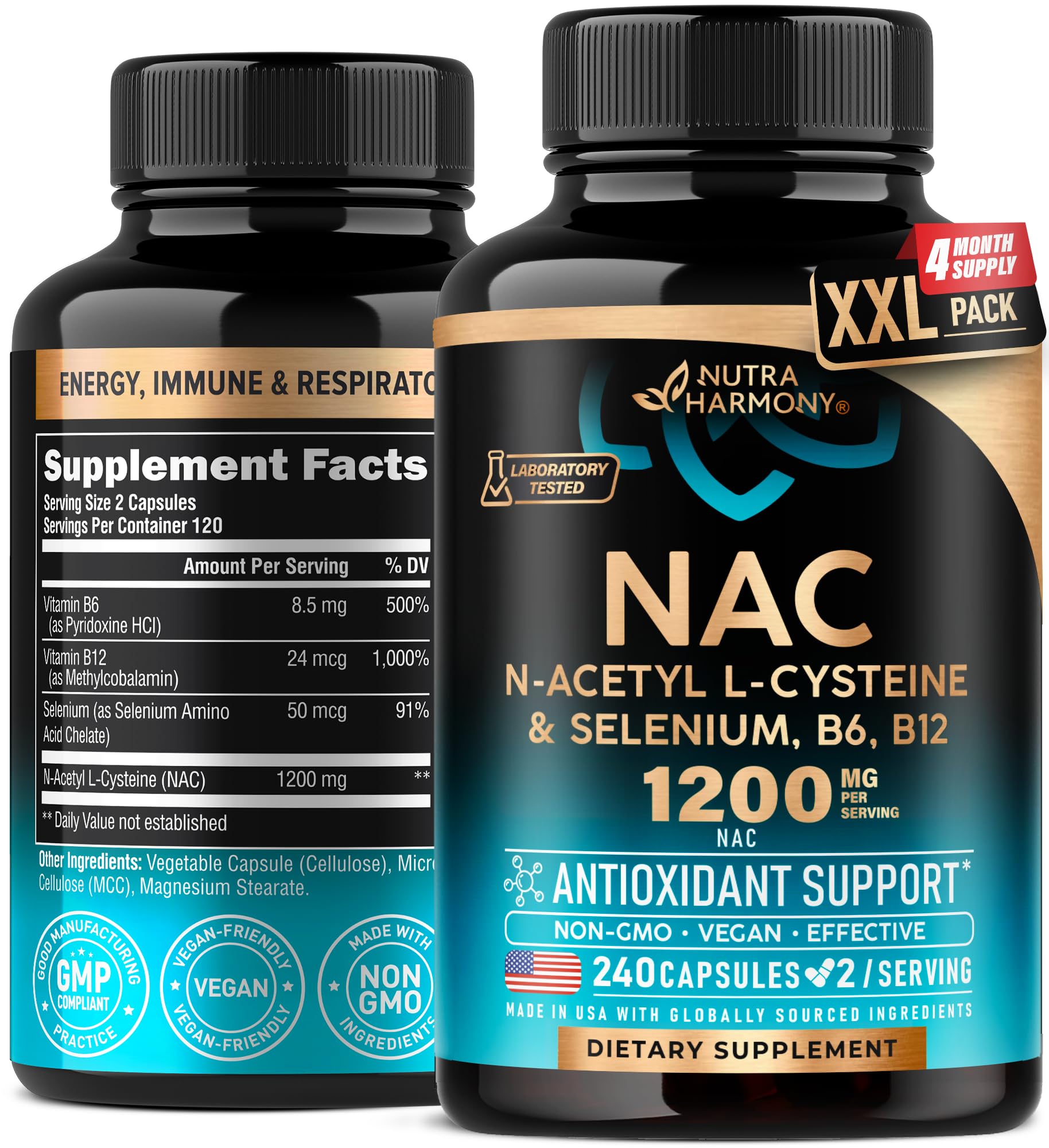NutraHarmony NAC supplement bottle with capsules