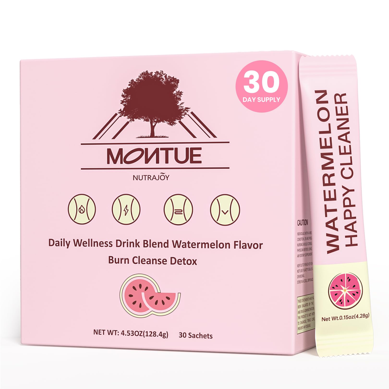 NUTRAJOY Happy Cleaner Gut Health Probiotic Powder box with watermelon flavor and 30 servings