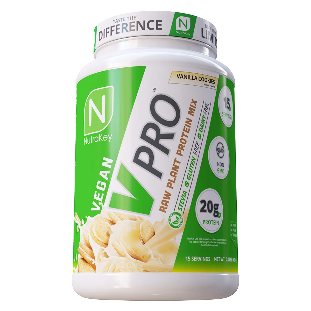 NutraKey V-Pro packaging highlights pure vegan protein for clean nutrition