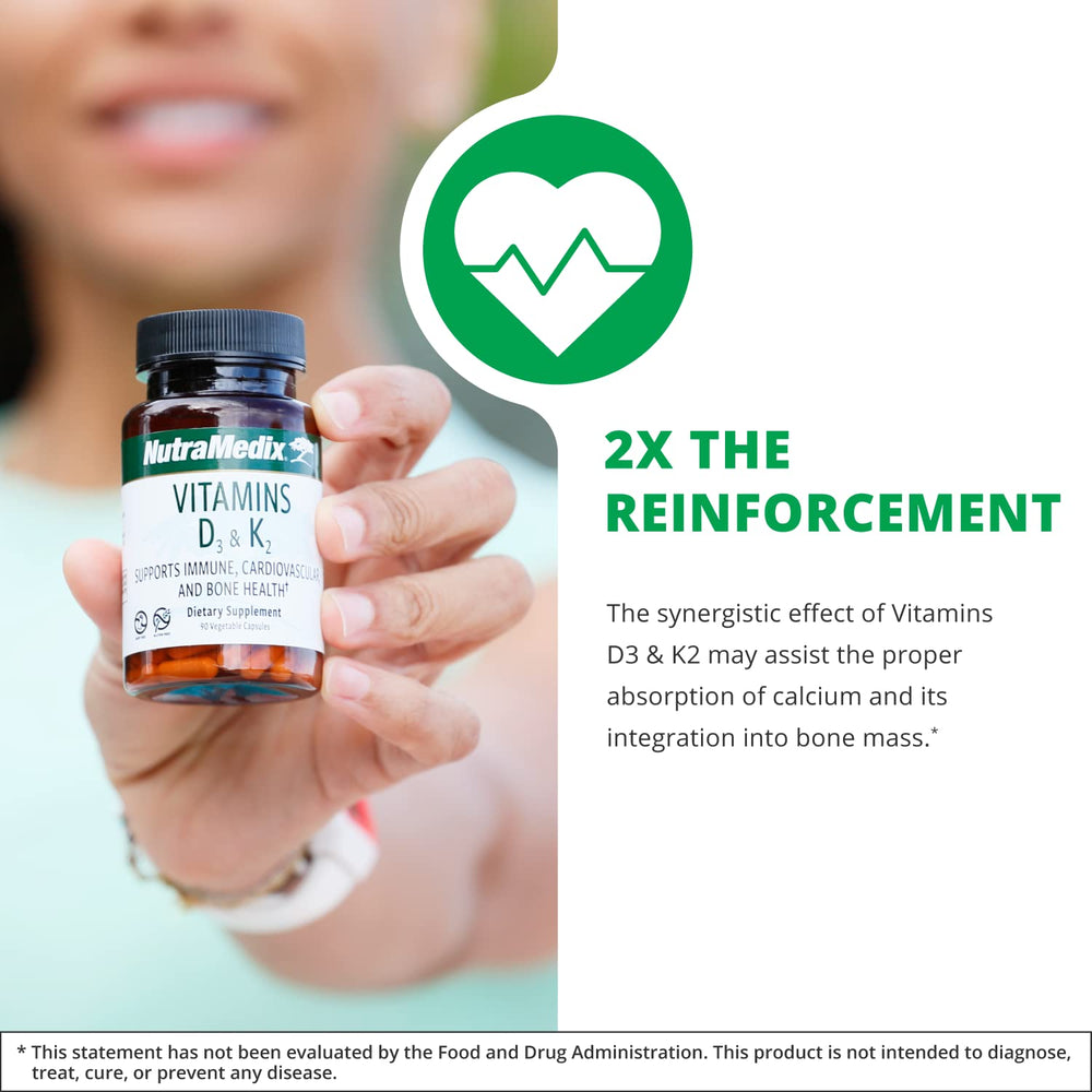 Supplement facts panel for NutraMedix D3 and K2 Immune Support