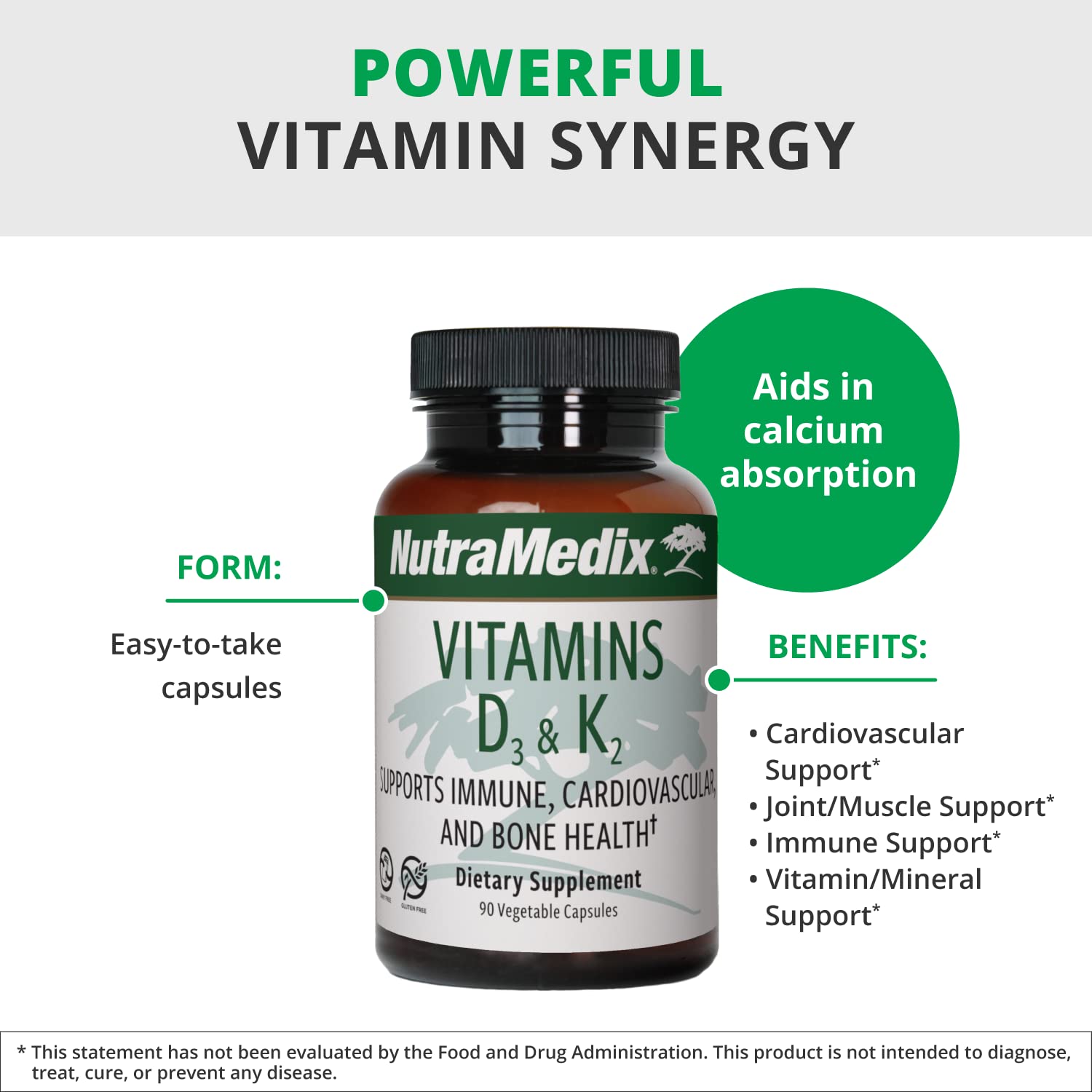 90-capsule bottle of NutraMedix D3 and K2 Immune Support on white background