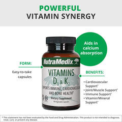 90-capsule bottle of NutraMedix D3 and K2 Immune Support on white background